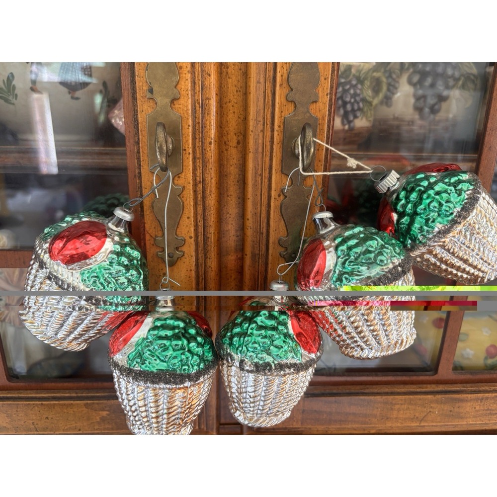 5pc Vintage German Mercury Glass Christmas Ornaments fruit basket handpainted - Picture 14 of 15